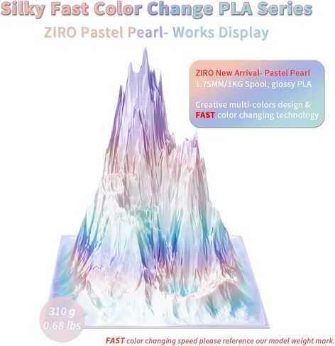 ZIRO 3D Printer Filament, Shiny PLA Fast Gradient Color Change, Glossy Color Change by Length PLA, Fit Most fdm 3D Printers, Dimensional Accuracy +/-0.03mm, 1KG/2.2lb Spool, Pastel Pearl(Silk) in Saudi Arabia