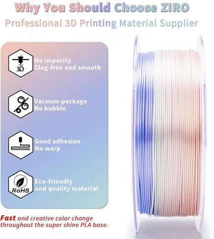 ZIRO 3D Printer Filament, Shiny PLA Fast Gradient Color Change, Glossy Color Change by Length PLA, Fit Most fdm 3D Printers, Dimensional Accuracy +/-0.03mm, 1KG/2.2lb Spool, Pastel Pearl(Silk) in Saudi Arabia