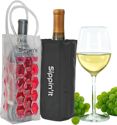 Freezable Wine Chillers by Sippin'It - 2 Piece Wine Party Pack - Wine Cooler Sleeve and Portable Wine Chiller Travel Bag - Keep Chilled Wine Cold - Reusable for Picnics, BBQ's, Camping or Boating. in Saudi Arabia