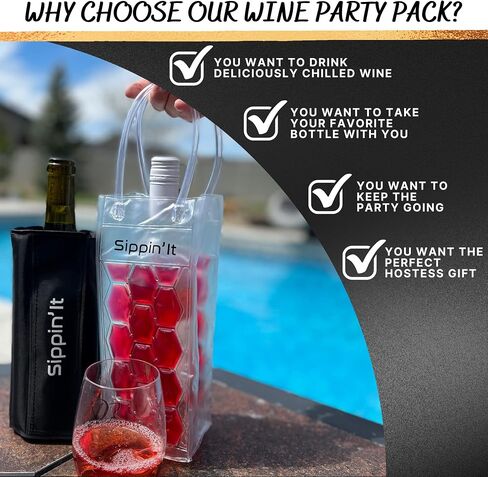 Freezable Wine Chillers by Sippin'It - 2 Piece Wine Party Pack - Wine Cooler Sleeve and Portable Wine Chiller Travel Bag - Keep Chilled Wine Cold - Reusable for Picnics, BBQ's, Camping or Boating. in Saudi Arabia