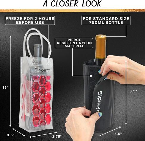 Freezable Wine Chillers by Sippin'It - 2 Piece Wine Party Pack - Wine Cooler Sleeve and Portable Wine Chiller Travel Bag - Keep Chilled Wine Cold - Reusable for Picnics, BBQ's, Camping or Boating. in Saudi Arabia