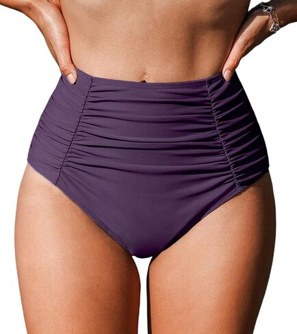 ملابس سباحة نسائية من CUPSHE بيكيني سفلي مكشكش للتحكم في البطن بتغطية كاملة (XS-4XL) in Saudi Arabia