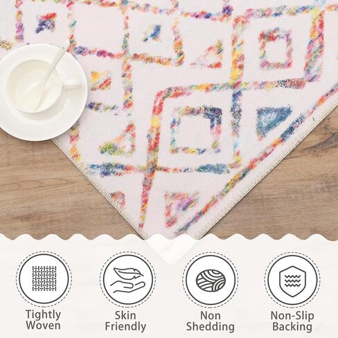 Runner Rug Washable Boho Moroccan Hallway Runner Rug Entryway Rug, Stain Resistant Non-Slip Geometric Distressed Bedroom Rug Runner Entrance Carpet for Laundry Kitchen, Multi, 2' x 6' in Kuwait