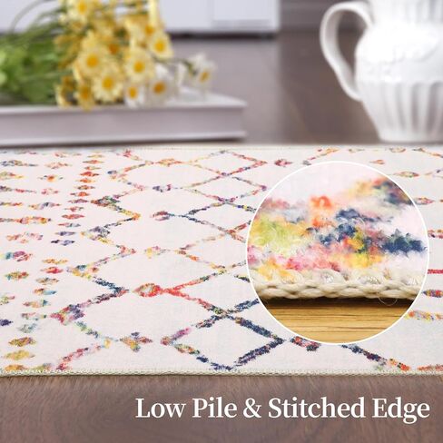 Runner Rug Washable Boho Moroccan Hallway Runner Rug Entryway Rug, Stain Resistant Non-Slip Geometric Distressed Bedroom Rug Runner Entrance Carpet for Laundry Kitchen, Multi, 2' x 6' in Kuwait