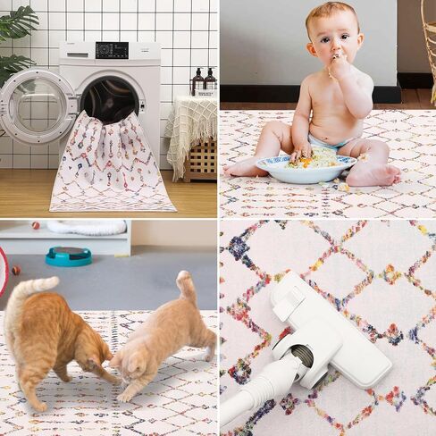 Runner Rug Washable Boho Moroccan Hallway Runner Rug Entryway Rug, Stain Resistant Non-Slip Geometric Distressed Bedroom Rug Runner Entrance Carpet for Laundry Kitchen, Multi, 2' x 6' in Kuwait