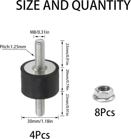 4Pcs M8x23 Rubber Studs Shock Absorber Anti-Vibration Isolator Mounts, 30x20mm Rubber Cylindrical Vibration Isolation Mount with Locknut(VV) in Saudi Arabia