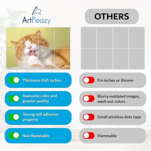 8 ArtPeazy Acoustical Panels (48"x32"x0.45") Soundproof Wall Panels Soft-Adhesive Decorative Sound Absorbing Treatment for Recording Studio Thick High Density Noise Dampening Painted Foam. Cat in Saudi Arabia