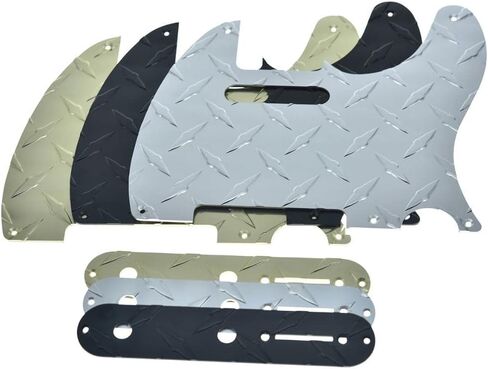 KAISH لوحة ألماس عتيقة 5 فتحات Tele Pickguard مع لوحة تحكم لوحة ألماس ألمنيوم معدنية ومسامير لمذيع FD الأمريكي/المكسيكي باللون الأسود in Kuwait