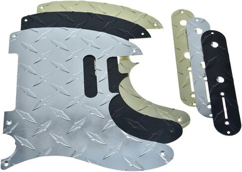 KAISH لوحة ألماس عتيقة 5 فتحات Tele Pickguard مع لوحة تحكم لوحة ألماس ألمنيوم معدنية ومسامير لمذيع FD الأمريكي/المكسيكي باللون الأسود in Kuwait