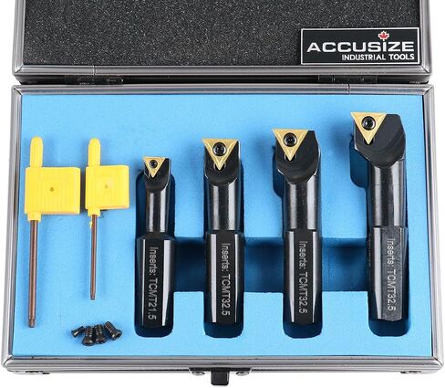 Accusize Industrial Tools 3/4" 4pc Indexable Stubby Length Boring Bar Set, w/Carbide TiN Coated TCMT Inserts and Extra Screws, EJ99-2180 in Saudi Arabia