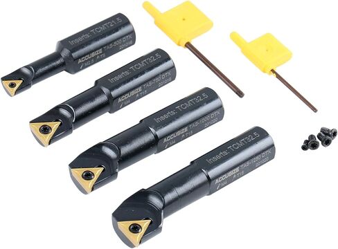 Accusize Industrial Tools 3/4" 4pc Indexable Stubby Length Boring Bar Set, w/Carbide TiN Coated TCMT Inserts and Extra Screws, EJ99-2180 in Saudi Arabia