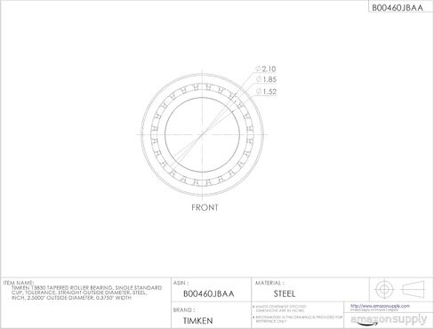 TIMKEN 13830 محمل أسطواني مدبب، كوب واحد، تسامح قياسي، قطر خارجي مستقيم، فولاذ، بوصة، قطر خارجي 2.5000 بوصة، عرض 0.3750 بوصة in Saudi Arabia