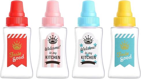 4 Pieces Mini Ketchup Bottles for Bento Box Accessories,25ml Mini Condiment Squeeze Bottles Portable Honey Sauce Salad Dressing Dispensers Jars Containers for Kids Adults Lunch Box (quadrate) in Saudi Arabia