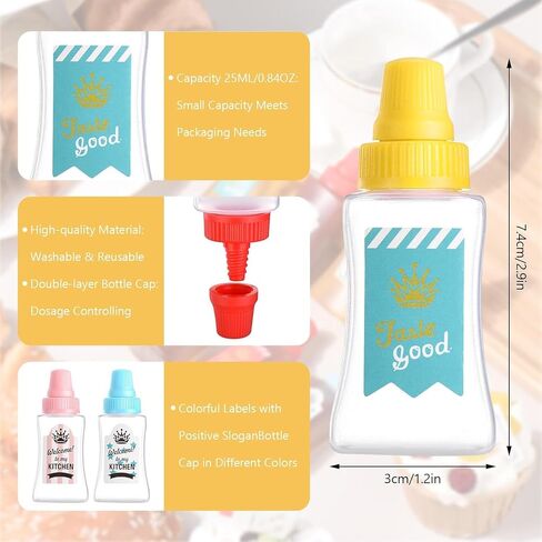 4 Pieces Mini Ketchup Bottles for Bento Box Accessories,25ml Mini Condiment Squeeze Bottles Portable Honey Sauce Salad Dressing Dispensers Jars Containers for Kids Adults Lunch Box (quadrate) in Saudi Arabia