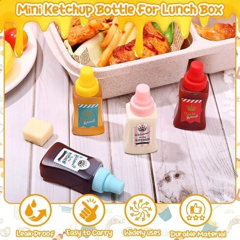 4 Pieces Mini Ketchup Bottles for Bento Box Accessories,25ml Mini Condiment Squeeze Bottles Portable Honey Sauce Salad Dressing Dispensers Jars Containers for Kids Adults Lunch Box (quadrate) in Saudi Arabia
