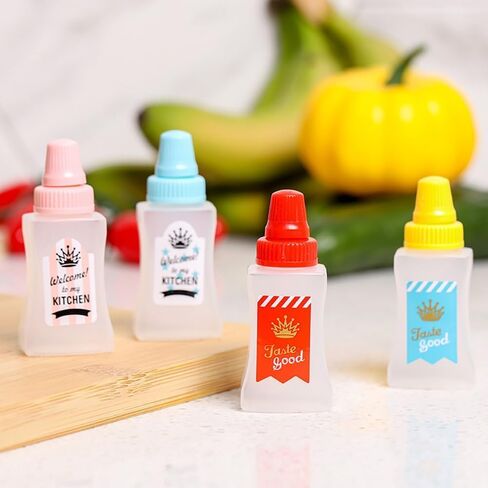 4 Pieces Mini Ketchup Bottles for Bento Box Accessories,25ml Mini Condiment Squeeze Bottles Portable Honey Sauce Salad Dressing Dispensers Jars Containers for Kids Adults Lunch Box (quadrate) in Saudi Arabia
