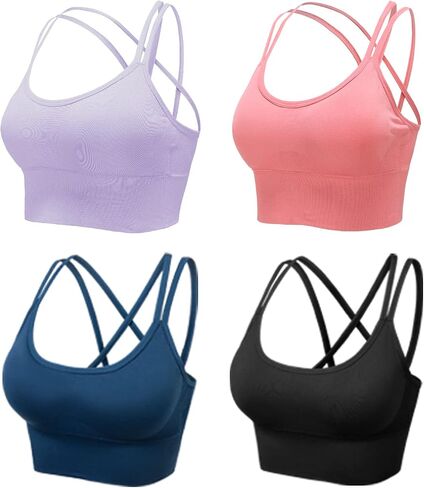 Mirachia Criss Cross Back حمالات الصدر الرياضية للنساء مبطن Strappy حمالة صدر رياضية Multipack تجريب اليوغا اللياقة البدنية الملابس تانك الأعلى in Saudi Arabia