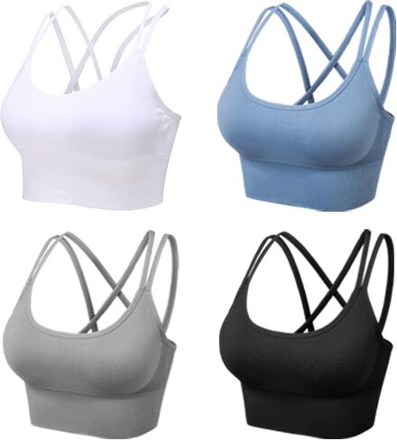 Mirachia Criss Cross Back حمالات الصدر الرياضية للنساء مبطن Strappy حمالة صدر رياضية Multipack تجريب اليوغا اللياقة البدنية الملابس تانك الأعلى in Saudi Arabia