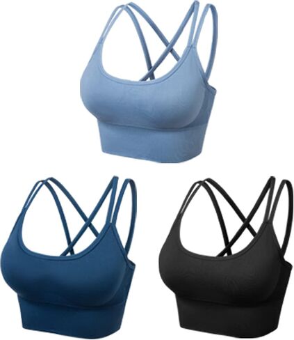 Mirachia Criss Cross Back حمالات الصدر الرياضية للنساء مبطن Strappy حمالة صدر رياضية Multipack تجريب اليوغا اللياقة البدنية الملابس تانك الأعلى in Saudi Arabia