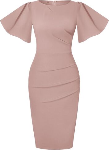 فستان IHOT 2024 نسائي عتيق مكشكش بأكمام قصيرة مكشكش لحفلات الكوكتيل وحفلات العمل in Kuwait