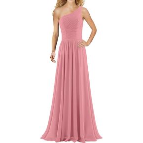 Women's Pleat Chiffon One Shoulder Bridesmaid Dresses Long Evening Dress Formal Wedding Party Dress