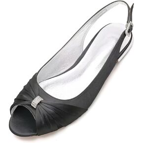 YWXYMGE Women Comfort Flat Satin Wedding Shoes Peep Toe Buckle Strap Bridal Evening Party Flats Shoes