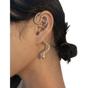 Gothic Snake-Shaped Diamond Ear Cuff Non-Piercing Hiphop Earrings Prom Party Festival Gift for Teens and Girls