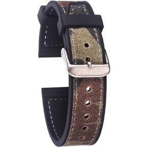 Leather Silicone Sports Watch Band for Men Women, 18mm 20mm 22mm 24mm Soft Silicone Sweat Proof Rubber Replacement Watch Strap Heavy Duty Brushed Buckle