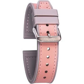 Leather Silicone Sports Watch Band for Men Women, 18mm 20mm 22mm 24mm Soft Silicone Sweat Proof Rubber Replacement Watch Strap Heavy Duty Brushed Buckle