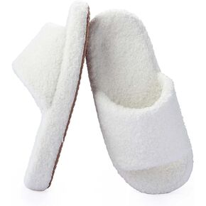 Orthoshoes Womens Memory Foam Slippers Fuzzy Curly Fur Open Toe Slippers Cozy Slides Slippers Comfy Soft Anti-Skid Thick Sole House Shoes Trendy Gift Slippers