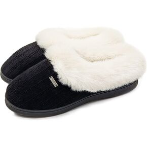 MAXHONG Chenille Fuzzy Fluffy House Slippers For Women,Memory Foam Slip-on Slipper Plush Fur Collar Comfy Warm Bedroom Slippers Indoor & Outdoor