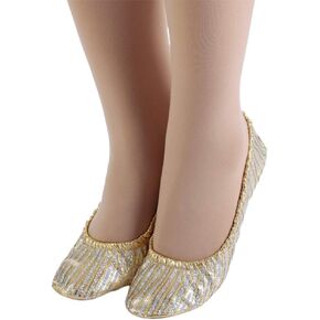 EXCEART 1Pair Womens Ballerina Bling Metallic Comfortable Flats Roll Up Walking Shoes Sequin House Slippers for Women Size XL (Golden)