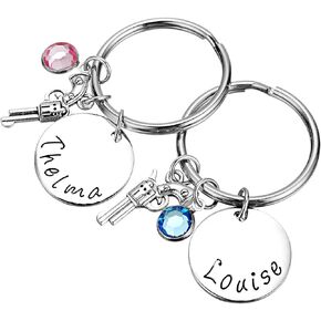 Gemclus 2pcs Thelma and Louise Pistol Gun Custom Stainless Steel Best Friend Keychains