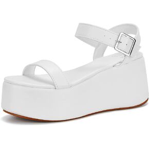 صندل نسائي ذو نعل سميك من Meiiei، صندل بكعب عريض مع حزام كاحل قابل للتعديل in Kuwait