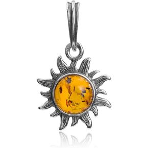 Amber Sterling Silver Sun Pendant