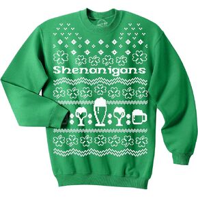 Shenanigans Ugly Christmas Sweatshirt Funny Drinking Cool Irish Clover Shirt