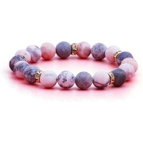 Pingyongchang Therapeutic Crystal Rose Quartz Bead Bracelet Anxiety Healing Crystal Strand Bracelet, Natural Matte Zebra Jade Beads Friendship Bracelet Anti Depression Anxiety Gifts
