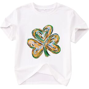 Kids St. Patrick's Day Shirts Boys Girls Shamrock Graphic T-Shirt Irish Clover Print Short Sleeve Summer Tees