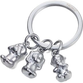 Troika THREE MONKEYS – KR17-18/MA – Keyring – emoji monkey – 3 monkeys – See no evil, hear no evil, speak no evil. – keychain, key chain – cast metal– matt – chrome plated – silver original
