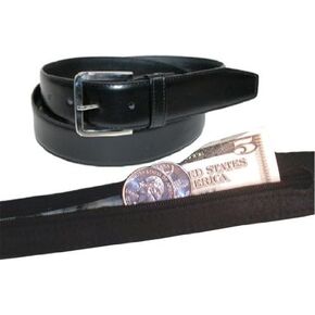 Fashion Helpers Men's Leather Money Belt Size 38 - Black