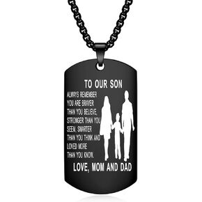 To My Son Dog Tag Pendant Necklace Inspirational Words Engraved Birthday Graduation Gift for Son from Mom Dad