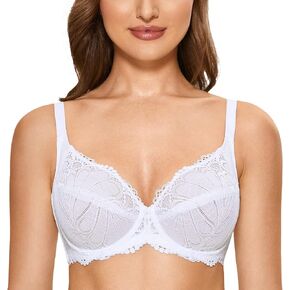 DOBREVA Women's Lace Full Coverage Minimizer Bra Plus Size Underwire Unlined
