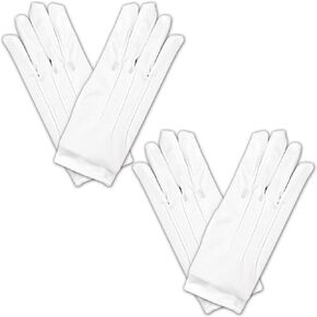 Beistle Set Of 2 Pairs Adult Classic White Deluxe Theatrical Gloves For Awards Night Party Supplies Costume Accessory, One Size