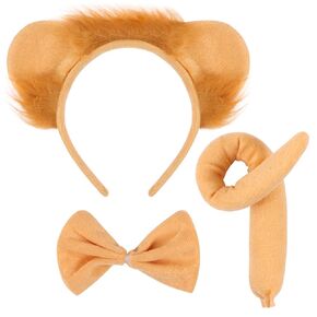 3 Pieces Lion Costume Set Lion Ears Headband Lion Tail and Bow Tie Animal Fancy Dress Lion Costume Kit Party Accessories for Halloween,Birthday,Christmas,Cosplay Dress Up Party Decorations