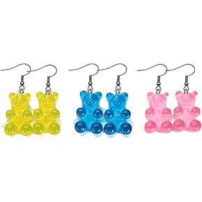 RUIZHEN 3 Pairs Set Creative Cute Gummy Bear Dangle Earrings Cartoon Dangle Earrings