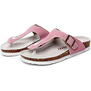 Asifn Women Slide Men Cork Sandal Flat Adjustable Leather Casual Open Toe Shoes Flip-flops Summer