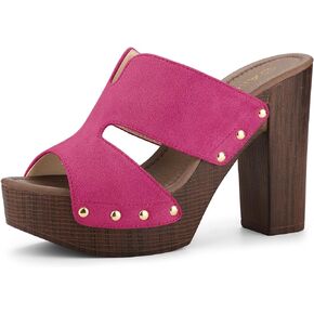 Allegra K Women's Faux Suede Platform High Block Heel Slides Sandals