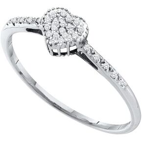 Sonia Jewels 10k White Gold Round Diamond Slender Dainty Heart Ring 1/12 Cttw