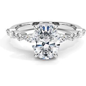 AHTAMOS Engagement Ring 2.3 ct. tw. Oval Cut Moissanite Engagement Rings for Women Platinum Plated Silver