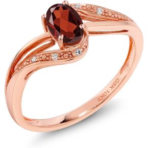 Gem Stone King 10K Rose Gold Red Garnet and Diamond Women's Engagement Bypass Ring For Women (0.54 Cttw, Gemstone Birthstone, Available In Size 5, 6, 7, 8, 9)